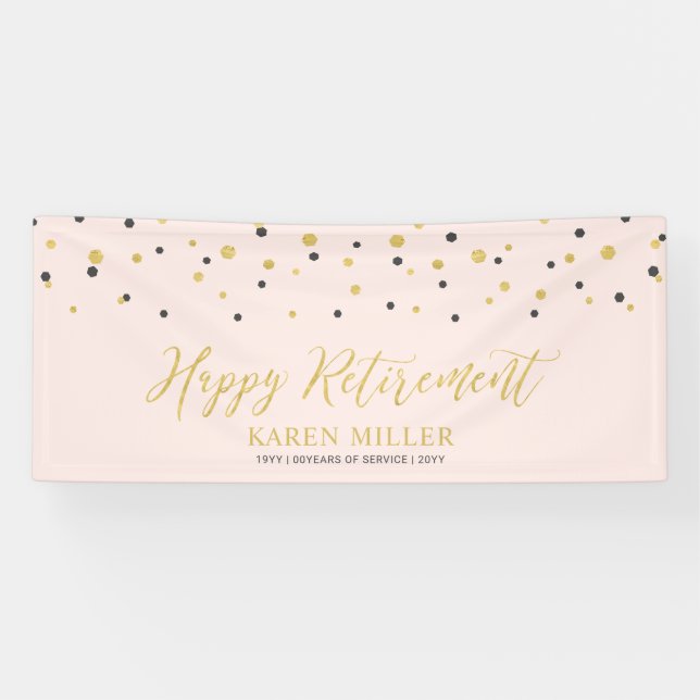 Gold & Pink Confetti | Happy Retirement Party Banner (Horizontal)