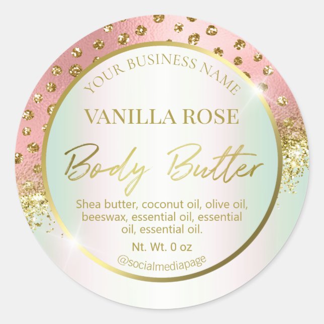 Gold Pink Confetti Holographic Body Butter Labels (Front)