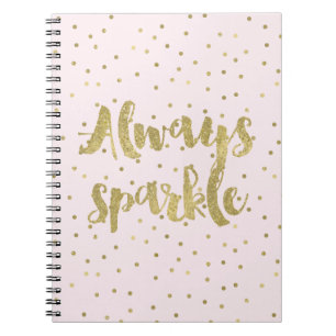 Gold Pink Confetti Inspirational Quote Sparkle Notebook