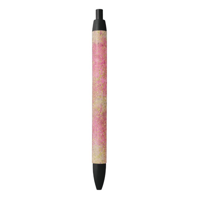 Gold Pink Confetti Watercolor Confetti Black Ink Pen (Front Vertical)