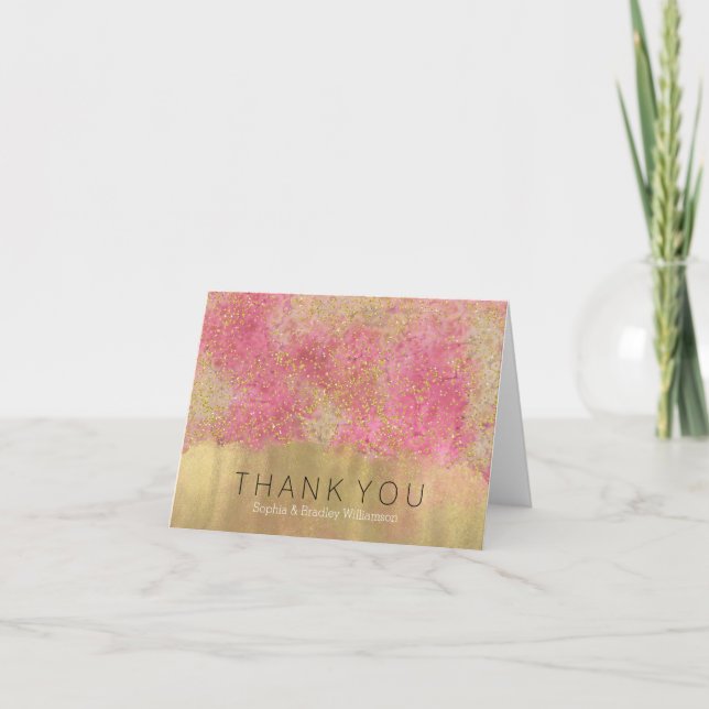 Gold Pink Confetti Watercolor Confetti Thank You (Front)