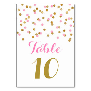 Gold Pink Confetti Wedding Table Number Cards