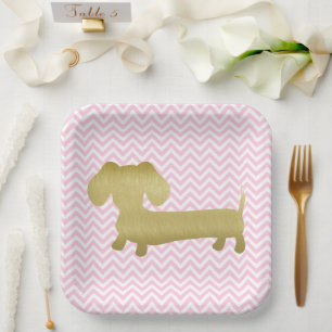 Gold & Pink Dachshund Wiener Dog Party Plates