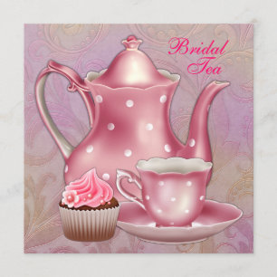 Gold Pink Damask Bridal Tea Party Invitation