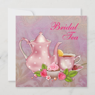 Gold Pink Damask Bridal Tea Party Invitation