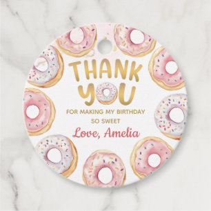 Gold Pink Doughnut Birthday Favour Tags