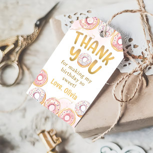 Gold Pink Doughnut Birthday Party Gift Tag