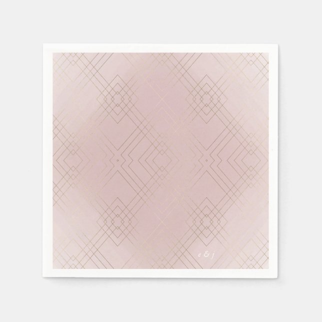 Gold Pink Elegance Diamond Geo Deco Wedding Napkin (Front)