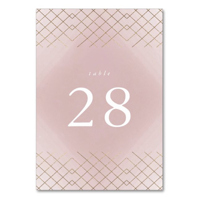 Gold Pink Elegance Diamond Geo Deco Wedding Table Number (Front)