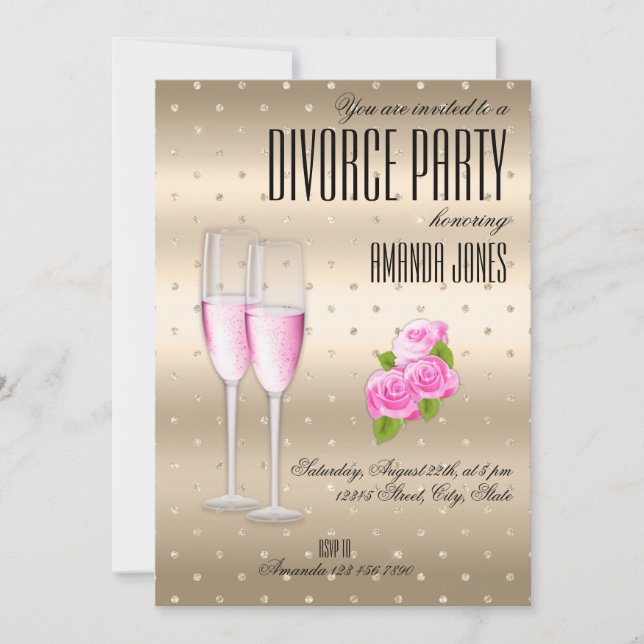 Gold pink elegant champagne divorce party invitation (Front)