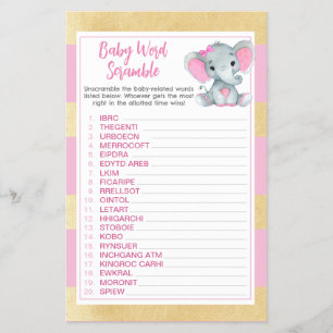 Gold Pink Elephant Baby Word Scramble Game Flyer
