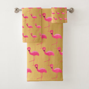 GOLD PINK FLAMINGO BRIGHT BATHROOM TOWEL SET