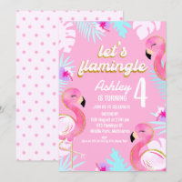 Gold Pink Flamingo Let's Flamingle Birthday