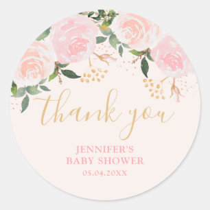 Gold Pink Floral Baby Shower  Classic Round Sticker