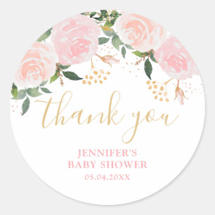 Gold Pink Floral Baby Shower  Classic Round Sticker