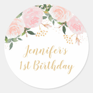 Gold Pink Floral Birthday Classic Round Sticker