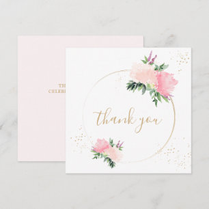 Gold Pink Floral Birthday Flat Thank You Card