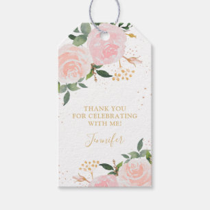 Gold Pink Floral Birthday Gift Tags