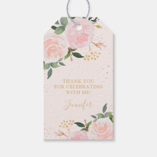 Gold Pink Floral Birthday Gift Tags