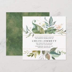 Gold Pink Floral Boho Botanical Square Wedding Invitation