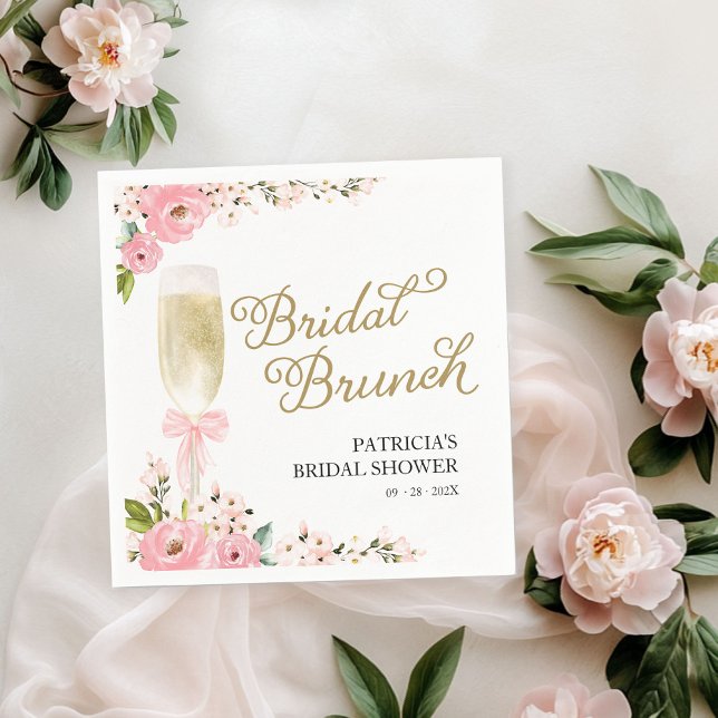 Gold Pink Floral Bridal Brunch Bridal Shower Napkin (Creator Uploaded)