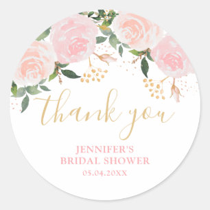 Gold Pink Floral Bridal Shower  Classic Round Sticker