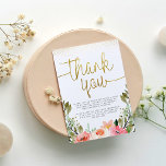 Gold & Pink Floral Bridal Shower Thank You<br><div class="desc">This thank you card is part of a coordinated bridal shower set. A cute and simple way to say thank you to your brunch guests! The front features faux gold glitter, gold script lettering, modern typography, and watercolor flowers. On the inside, there is a small floral bouquet, and on the...</div>