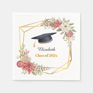 Gold Pink Floral Class of 2025 Graduate custom Napkin