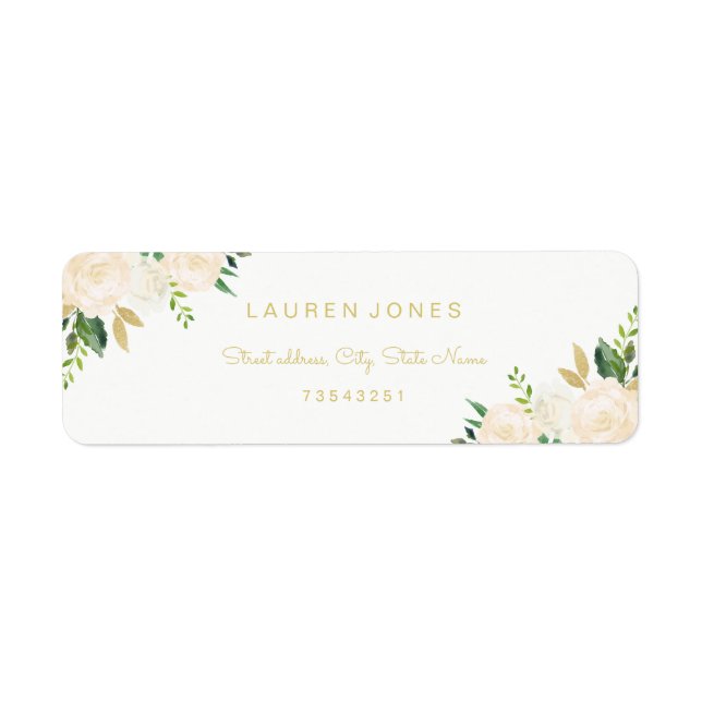 Gold Pink Floral Elegant Address Label (Front)
