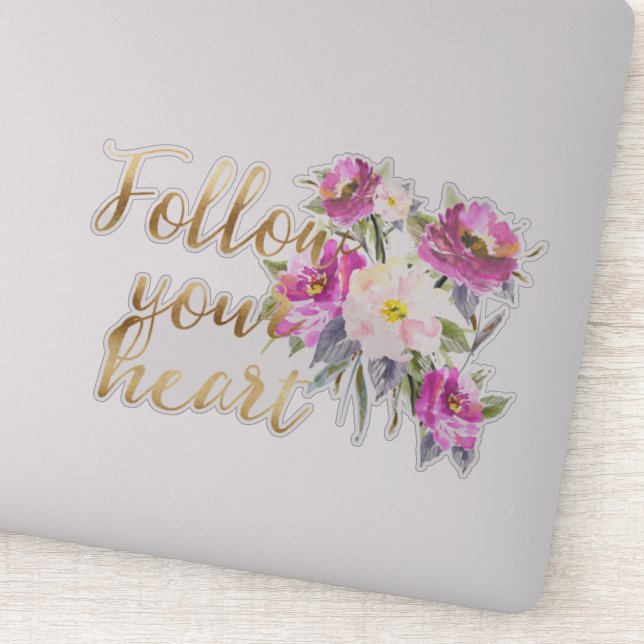 Gold Pink Floral Follow Your Heart Watercolor (Detail)