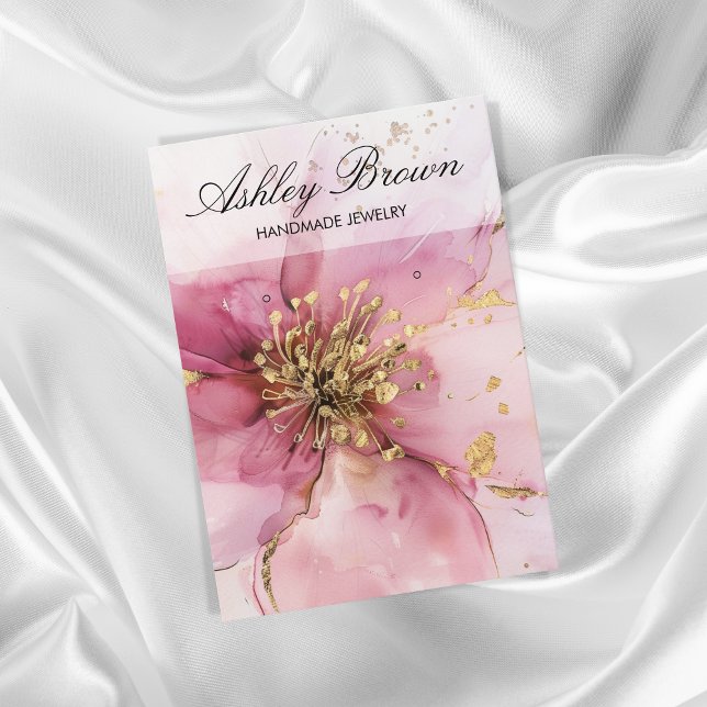 Gold Pink Floral Handmade Jewellery Earring Displa Business Card (Creator Uploaded)