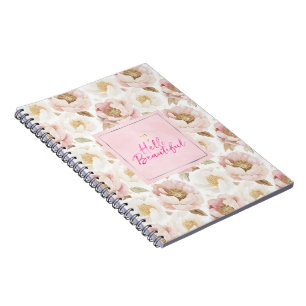 Gold Pink Floral Hello Beautiful Notebook