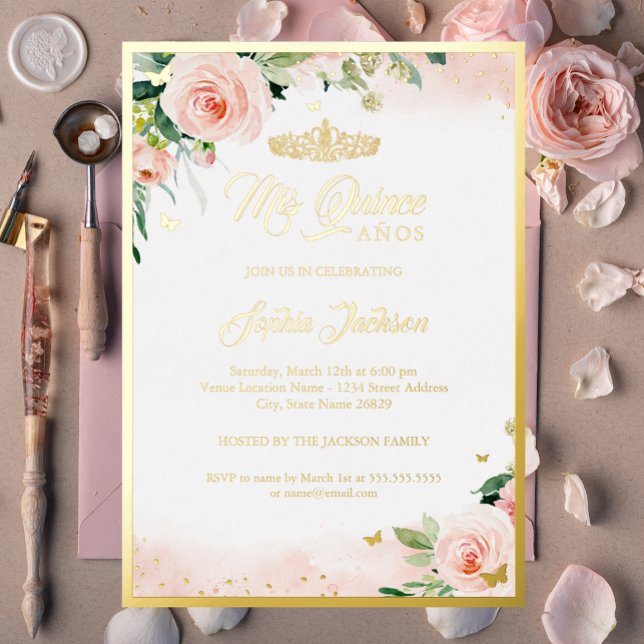 Gold Pink Floral Quinceanera Birthday  (Creator Uploaded)