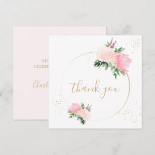 Gold Pink Floral Romantic Wedding Thank You Card