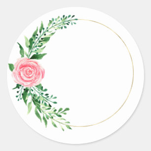 Gold Pink Floral Watercolor Elegant  Classic Round Sticker