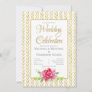 Gold & Pink Floral Wedding Invitation