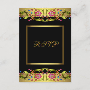 Gold Pink Flowers Womans 50th Birthday Party RSVP Card