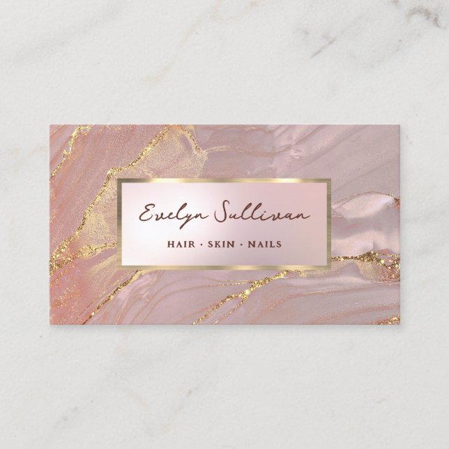 Gold pink fluid marble business card (Front)