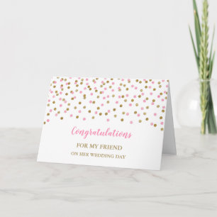 Gold Pink Friend Wedding Day Congratulations Card
