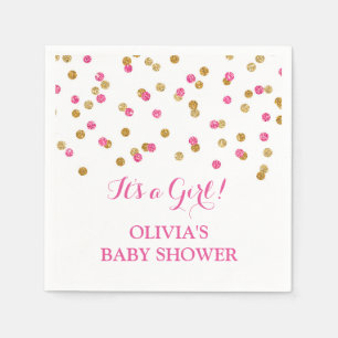 Gold Pink Fuchsia Confetti Baby Shower Napkin