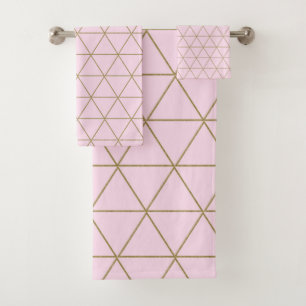 Gold Pink Geometric Triangles Boho Glam Minimal Bath Towel Set