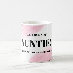 Gold Pink Gift for Auntie with  Names  Coffee Mug