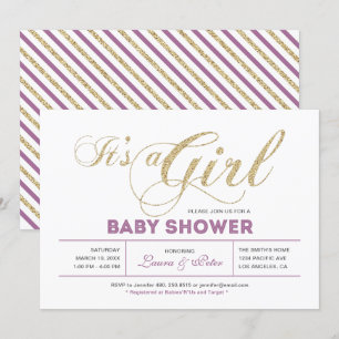 Gold & Pink Girl, Chic Typography Baby Shower Invitation