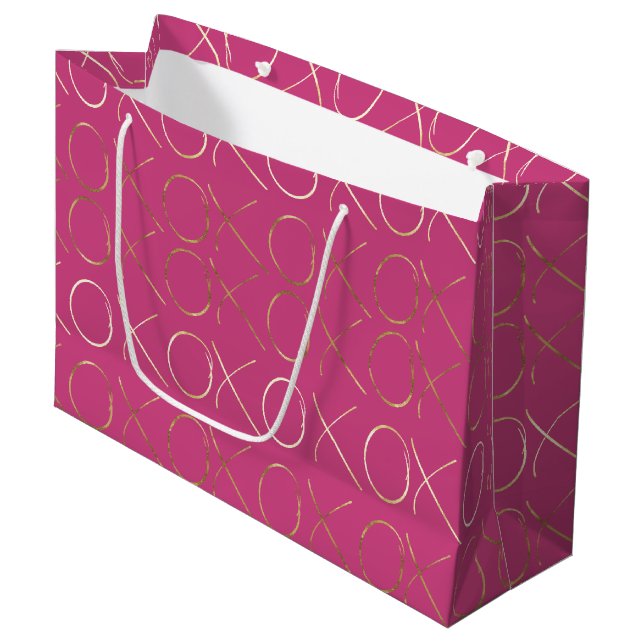 Gold Pink Girly Glam XOXO Love Large Gift Bag (Front Angled)