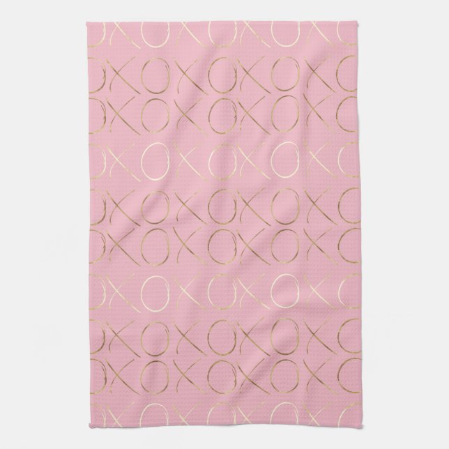 Gold Pink Girly Glam XOXO Tea Towel (Vertical)