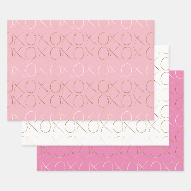 Gold Pink Girly Glam XOXO Wrapping Paper Sheet (Set)