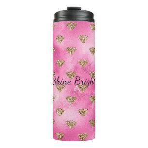 Gold Pink Glam Glitter Diamonds Jewel  Thermal Tumbler