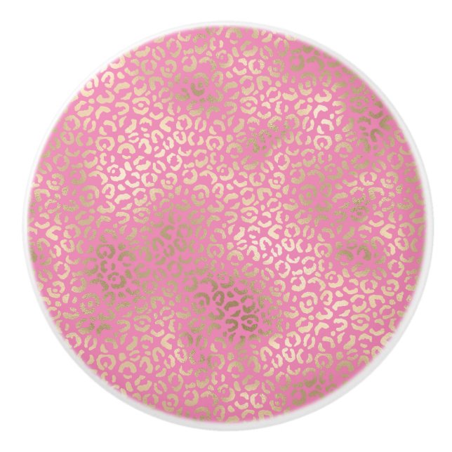 Gold Pink Glam Leopard Print Ceramic Knob (Front)