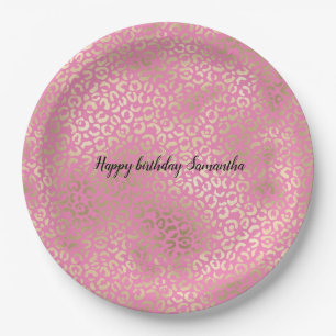 Gold Pink Glam Leopard Print Paper Plate
