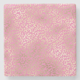 Gold Pink Glam Leopard Print Stone Coaster